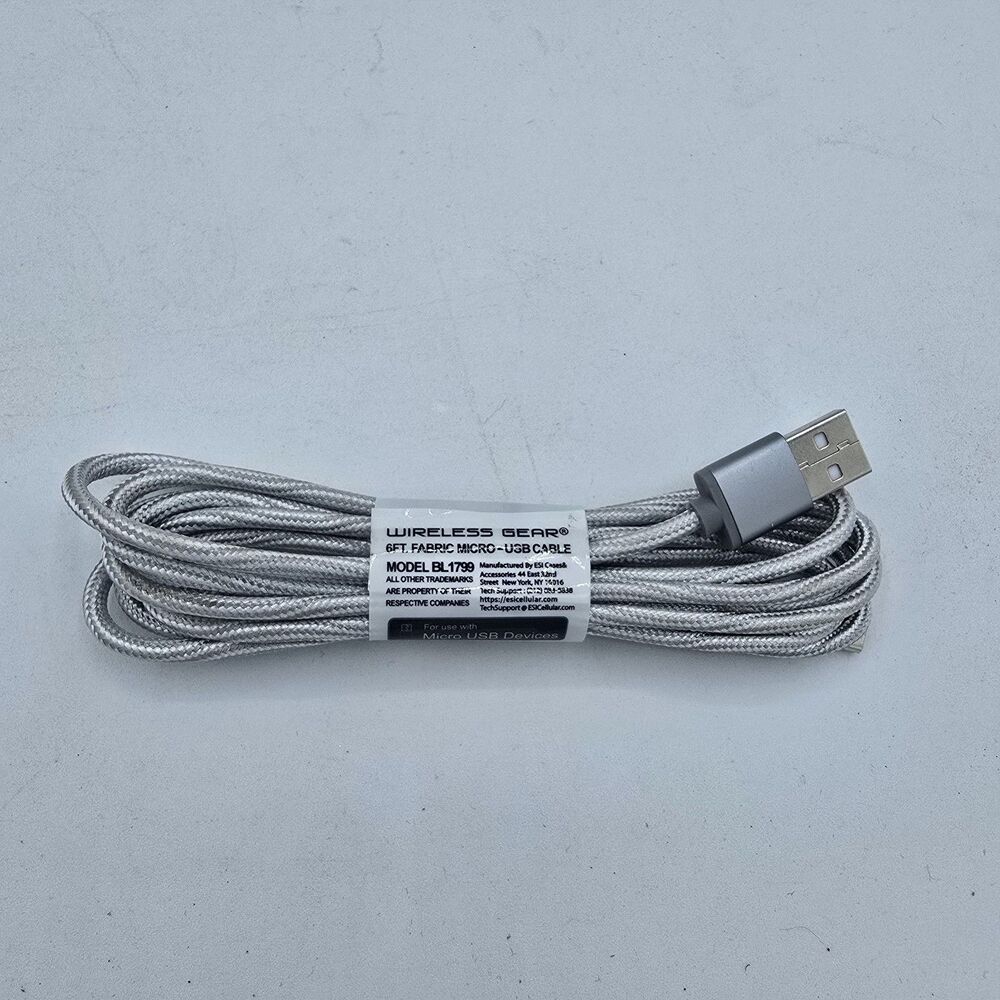 Wireless Gear 6 ft micro usb sync and charge cable. Fabric material.